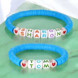 Pulseras personalizadas con letras para mamá e hijos: cerámica acrílica suave en negro, azul y rosa