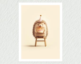 Funny Hedgehog Birthday Card – Whimsical Animal Greeting for Him or Her