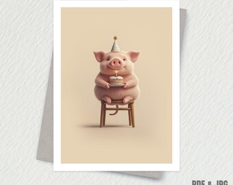 Lustige Geburtstagskarte Schwein – Grußkarte zum Ausdrucken (Digitaler Download)