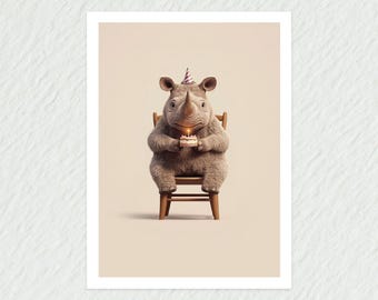 Funny Rhino Birthday Card / Animal birthday cards / Funny Card for Him Her