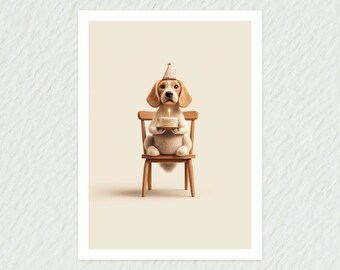 Funny Beagle Birthday Card: Dog with Cake, Animal Greeting Card for Him Her