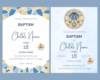 Plantilla de invitación de bautizo / Diseño elegante de vidriera (Descarga digital)