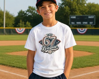 Camiseta de béisbol juvenil de la Liga 67 / Camiseta retro con estampado para niños, ropa deportiva para niños y niñas