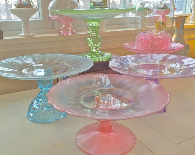 Glass Cake Standsfrosted Vintage Pastel Cake Stands Cakes Etsy