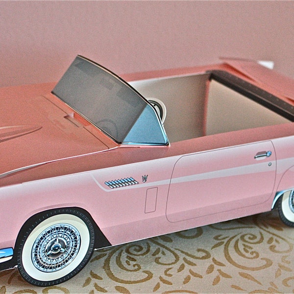 Pink vintage car box-pink car box-pink car snack box-pink car meal box-party favor boxes-car party box-thunderbird