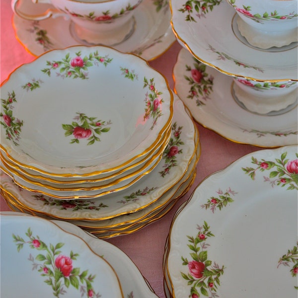 RESERVE FOR MARIA-Haviland Moss Rose dishes - -Johann Haviland-Bavaria -rose cups and saucers-pink plates-shabby dishes