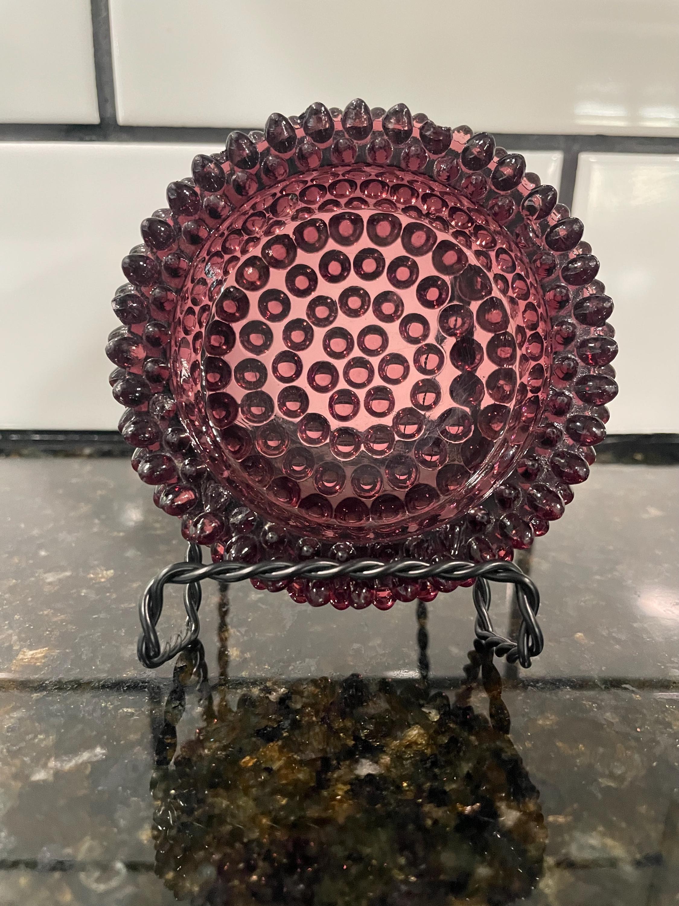 Rare Antique Hobnail Art Glass Black amethyst round master salt cellar. READ!