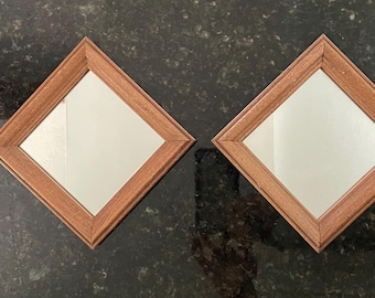 Vtg. 2 Home Interior Sm Wood Frame Accent Mirrors. 2-way Wall Hanging Decor.