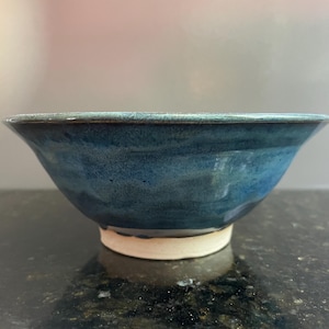 Vtg. Studio Art Blue Drip Glazed Pottery Trinket Bowl. Signed HH.