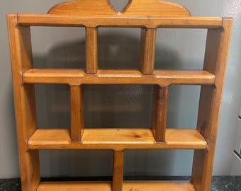 Vintage 3 shelf wood heart cut out knick-knack Display wall hanging w/doors that open and close country farmhouse cottage core.