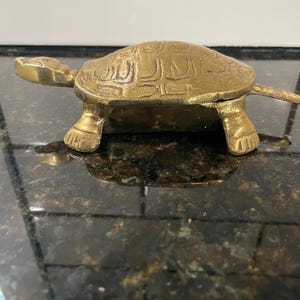 Vintage brass turtle figurine, trinket hinged lid box