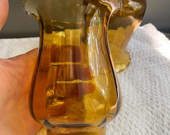 2 Vintage Home Interior Votive Large Glass Amber Pegged Candle Holders Cottage Core Boho