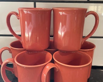 Vtg. Set of 7 Corning Ware Coral Pink Salmon Coffee Cups Mugs Corelle.