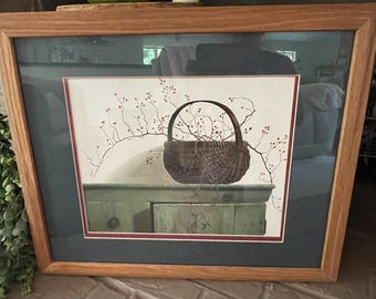 Vtg.  Wild Rose Berries Pauline Eble Campanelli Framed Double Matt Wall Art Print W/Oak Frame.