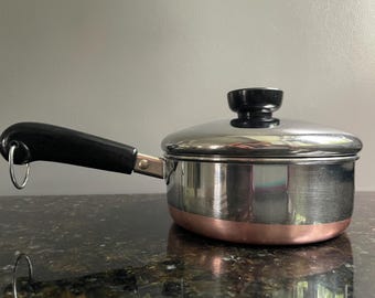 Vtg 1801 Revere Ware 3/4 qt -93k Sauce Pan Pot w/Lid Copper Bottom Clinton USA