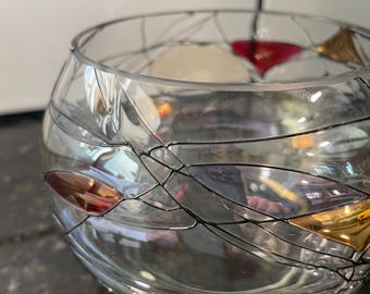 Retired! 80's/90's Homco partylite Mosaic calypso candle holder tea light  stain glass bowl