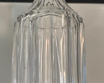 Antique Glass Art Deco Ribbed Apothecary Perfume Bottle w/Glass Stopper. Vanity Decor.