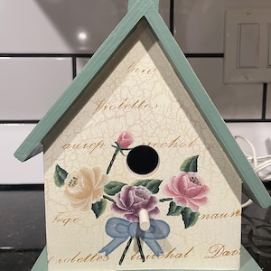 Granny Cottage Core Decorative Wooden Bird House Hand Painted Table Lamp.