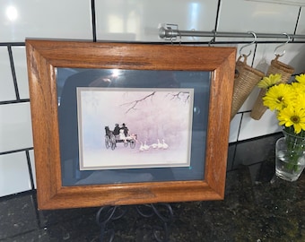 Steve Polomchak Amish Horse Drawn Buggy Geese Signed Print Americana Cottage Core Rustic Framed Picture Wall Hanging.