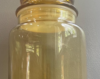 Vtg. Anchor Hocking Amber Gold Glass Apothecary Jar Container w/Lid.