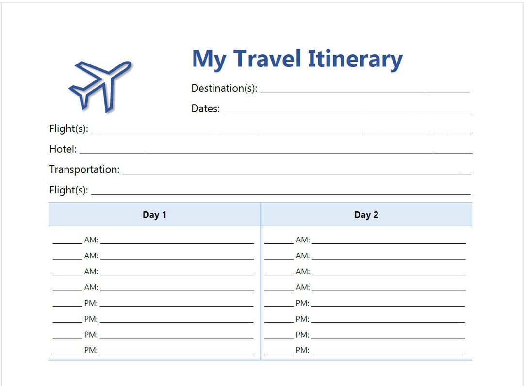Travel Itinerary Template (word Doc) Etsy