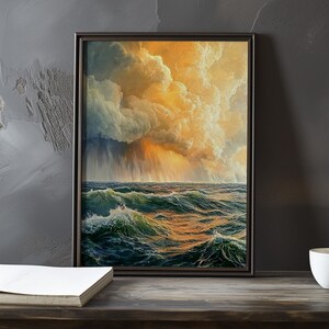 Een storm nadert de zee - Eugene Boudin geïnspireerde impressionistische kunstposter - kustposter - impressionisme decorprint - kustposter