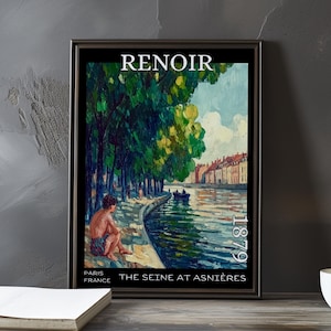 The Seine at Asnières 1879 – Pierre-Auguste Renoir print / poster – riverside landscape painting french impressionist boating wall art decor