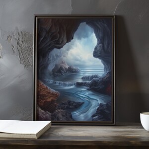 Una cueva o gruta con agua - Impresión de galería de arte impresionista inspirada en Gustave Courbet - Póster de paisaje costero - Impresión de Courbet Decoración del hogar