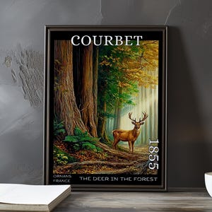 Hirsch im Wald 1855 – Gustave Courbet Druck / Poster – Realistische Waldszene, rustikale Jagd-Wandkunst, französische Tierlandschaft