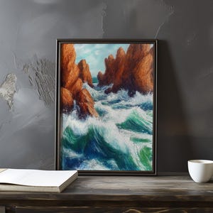Impresión de galería de arte impresionista inspirada en Gustave Courbet: póster de paisaje costero, póster de olas del océano, decoración grande para el hogar, póster enmarcado