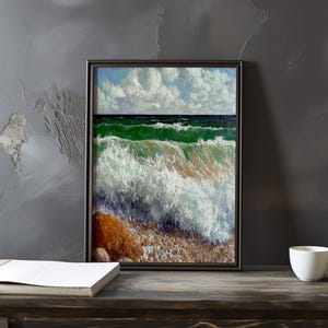 Impresión de galería de arte impresionista inspirada en Gustave Courbet: póster de paisaje costero, póster de olas del océano, decoración grande para el hogar, póster enmarcado