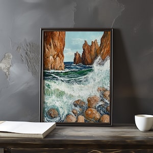 Impresión de galería de arte impresionista inspirada en Gustave Courbet: póster de paisaje costero, póster de olas del océano, decoración grande para el hogar, póster enmarcado