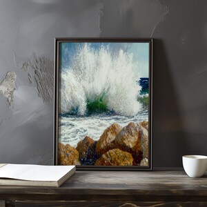 Impresión de galería de arte impresionista inspirada en Gustave Courbet: póster de paisaje costero, póster de olas del océano, decoración grande para el hogar, póster enmarcado