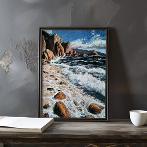 Impresión de galería de arte impresionista inspirada en Gustave Courbet: póster de paisaje costero, póster de olas del océano, decoración grande para el hogar, póster enmarcado