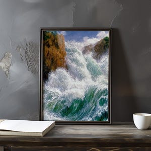 Impresión de galería de arte impresionista inspirada en Gustave Courbet: póster de paisaje costero, póster de olas del océano, decoración grande para el hogar, póster enmarcado