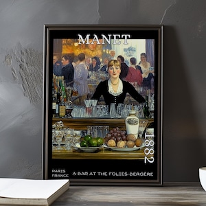 A Bar at the Folies-Bergère 1882 – Édouard Manet print / poster – french impressionism, mirror reflection art, parisian nightlife art decor