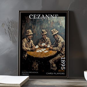 Los jugadores de cartas (1895) - Impresión/póster de Paul Cézanne - Pintura posimpresionista francesa, arte mural vintage de la década de 1890, decoración provenzal clásica