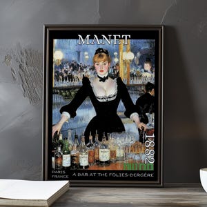 A Bar at the Folies-Bergère 1882 – Édouard Manet print / poster – french impressionism, mirror reflection art, parisian nightlife art decor