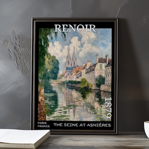 The Seine at Asnières 1879 – Pierre-Auguste Renoir print / poster – riverside landscape painting french impressionist boating wall art decor