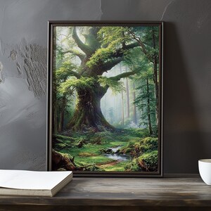 Un bosque denso con un arroyo - Impresión de galería de arte impresionista inspirada en Gustave Courbet - Póster de paisaje costero - Impresión artística de Courbet