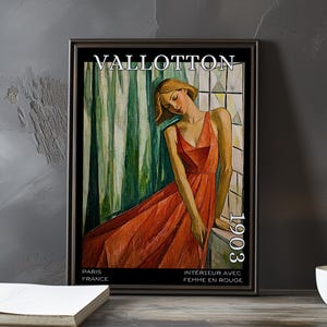 Intérieur avec femme en rouge 1903 – Stampa/poster di Félix Vallotton – Dipinto Nabis, post impressionismo, arredamento artistico con figure francesi del XX secolo