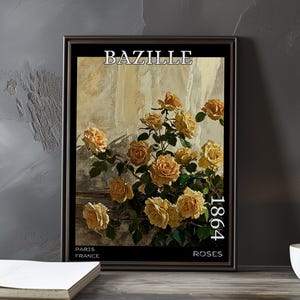 Rosas 1864 – Impressão/pôster de Frédéric Bazille – Natureza morta impressionista francesa, arte floral pós-impressionista, decoração floral do século XIX