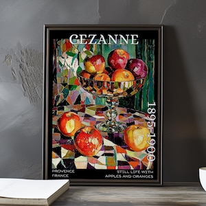 Natura morta con mele e arance 1895-1900 - Stampa/manifesto di Paul Cézanne - Arte post-impressionista francese, cucina provenzale vintage degli anni '90 del XIX secolo