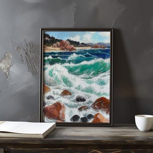 Impresión de galería de arte impresionista inspirada en Gustave Courbet: póster de paisaje costero, póster de olas del océano, decoración grande para el hogar, póster enmarcado