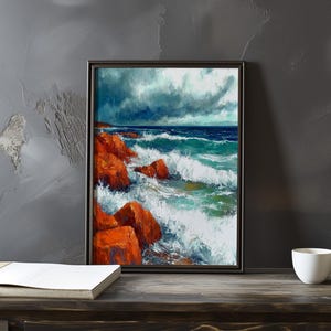 Impresión de galería de arte impresionista inspirada en Gustave Courbet: póster de paisaje costero, póster de olas del océano, decoración grande para el hogar, póster enmarcado