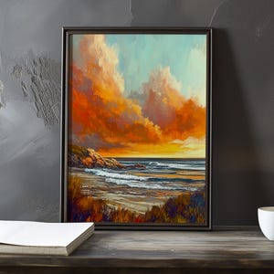 Open luchten boven de kustlijn - Eugene Boudin geïnspireerde impressionistische kunstposter - kustposter - zeekust impressionisme decorafdruk