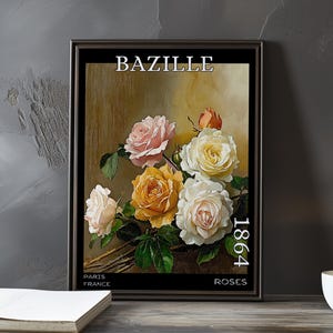 Roses 1864 - Impression / affiche de Frédéric Bazille - Nature morte impressionniste français, oeuvre florale post-impressionnisme, décor floral du XIXe siècle
