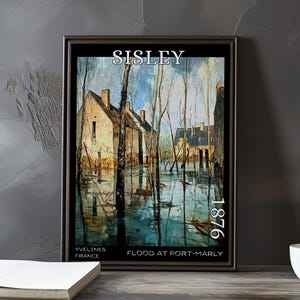 The Flood at Port-Marly 1876 – Alfred Sisley print / poster – french flood scene, impressionism, post impressionist landscape, river artwork