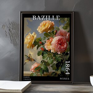 Roses 1864 - Impression / affiche de Frédéric Bazille - Nature morte impressionniste français, oeuvre florale post-impressionnisme, décor floral du XIXe siècle