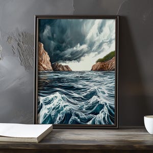 Een storm nadert de zee - Eugene Boudin geïnspireerde impressionistische kunstposter - kustposter - impressionisme decorprint - kustposter